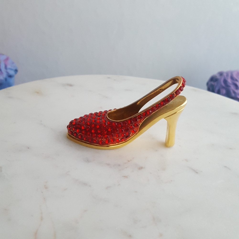 🌙Red Rhinestone Pave Crystal High Heel Miniature Shoe - Picture 8 of 10